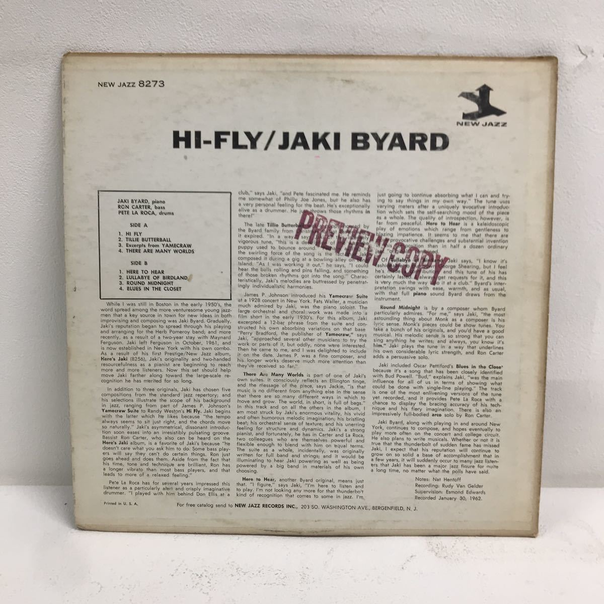Y0113A2 ジャッキー・バイアード ハイ・フライ LP レコード US盤 NJ 