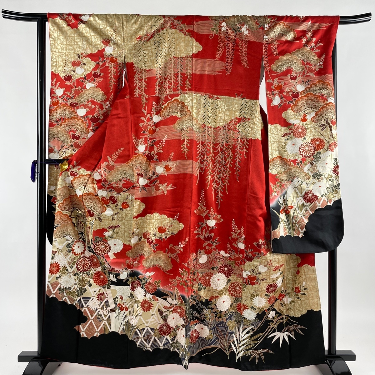 【定番】振袖 秀品 御所車 草花 金糸 金彩 赤 袷 161cm 66.5cm M 正絹(振袖)｜売買されたオークション情報、yahooの商品情報をアーカイブ公開 - オークファン 振袖