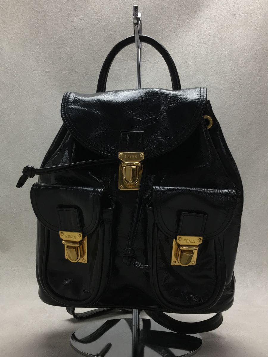 FENDI◆リュック/エナメル/BLK/無地