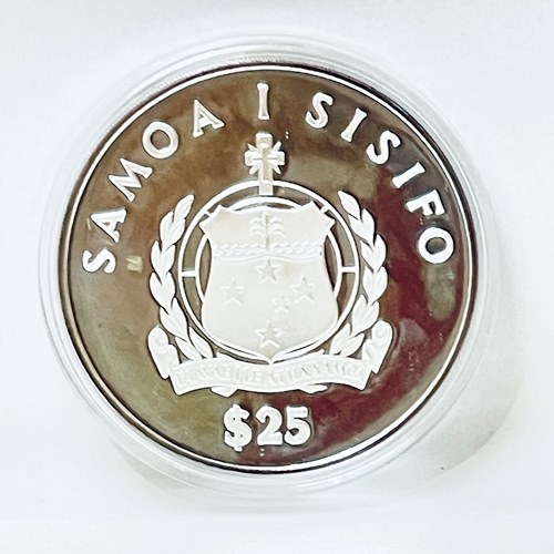 ▽SAMOA サモア 1986年 コンチキ号探検記念 25ドル 銀貨 5オンス 硬貨