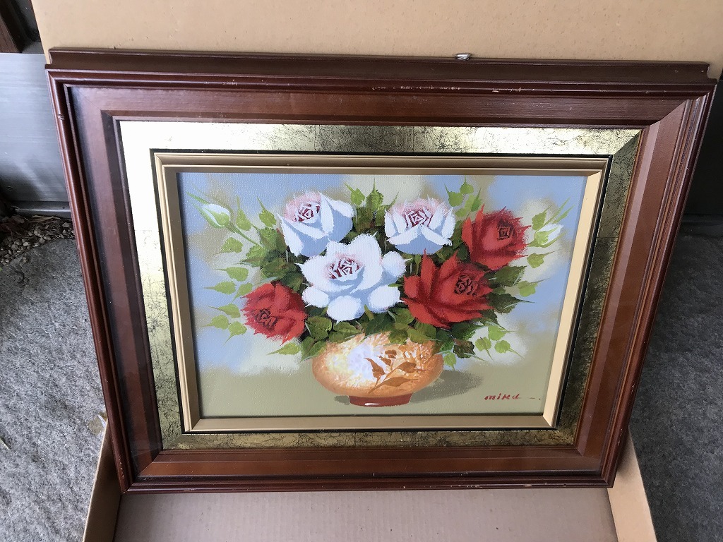 美術品・アンティーク・コレクション 杉浦ミカ 油絵 絵画 薔薇 花の絵