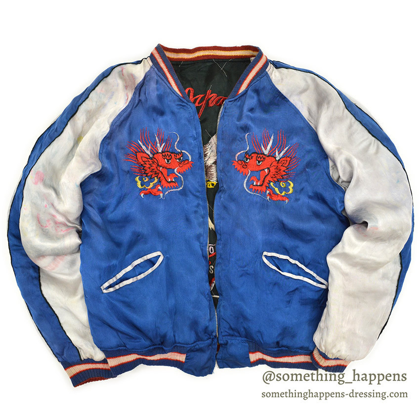 顔虎!! 50s JAPAN SOUVENIR JACKET スカジャン ブルー/ブラック 赤龍  