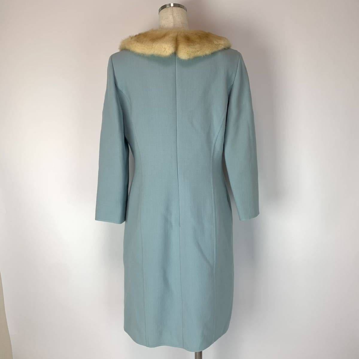 美品 FOXEY フォクシー ワンピース ミンク 襟ファー 毛皮 ブルー 2way 