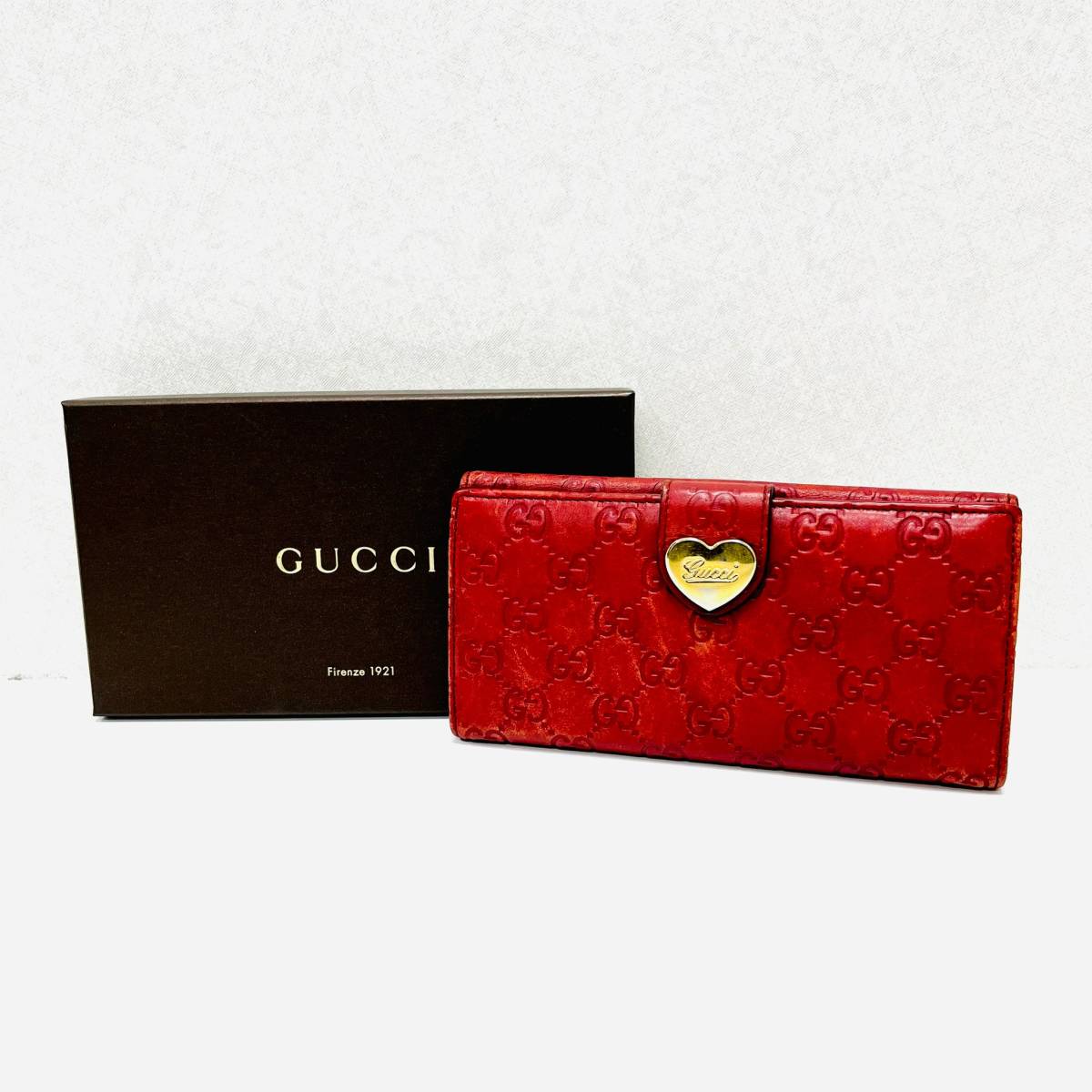 1円スタート】GUCCI グッチ シマ 長財布 レザー 革 赤 レッド