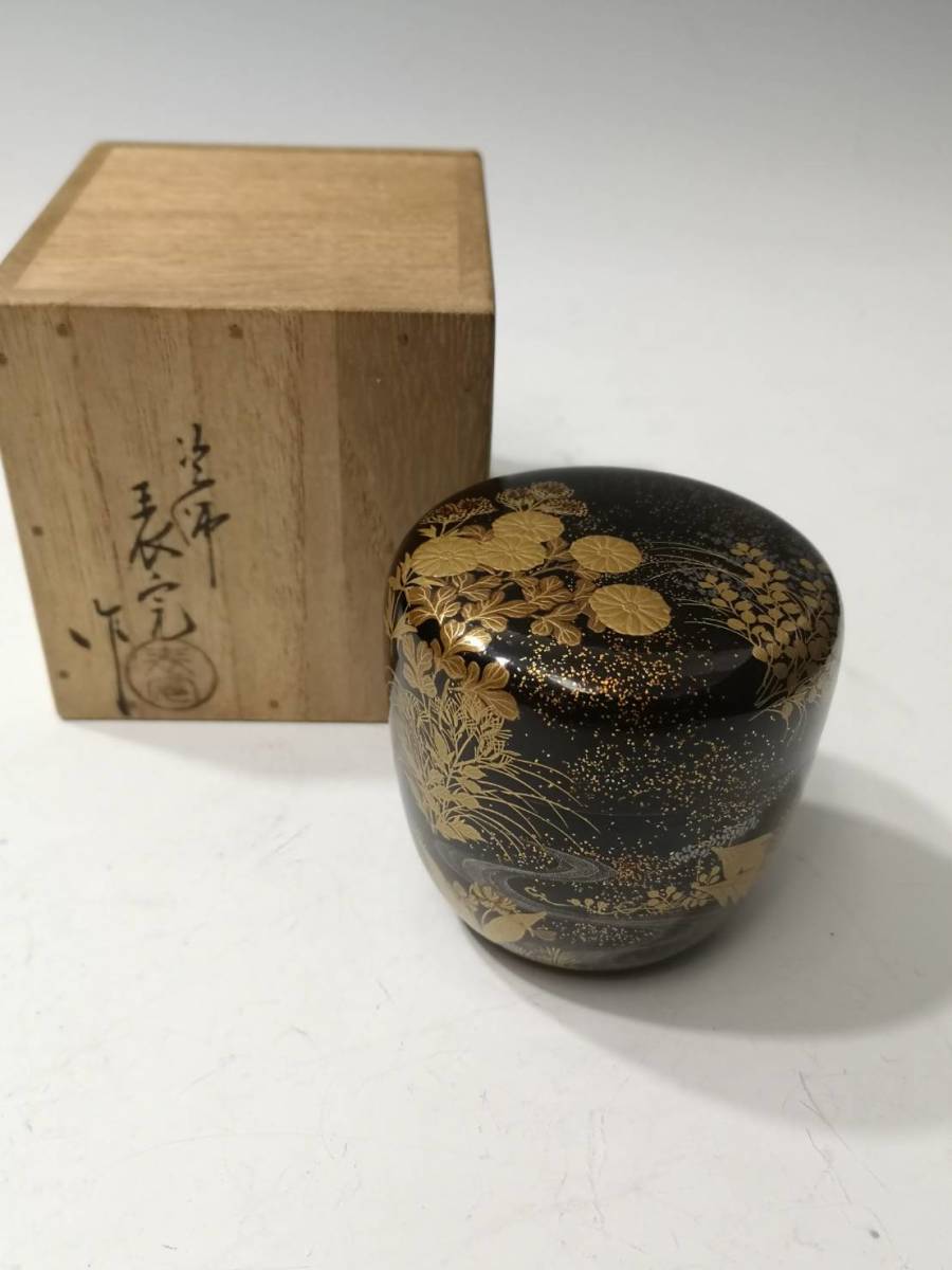 塗師 川瀬表完 茶道具 共箱 o 春秋草花蒔絵棗 0 茶道 薄茶 良好 公式