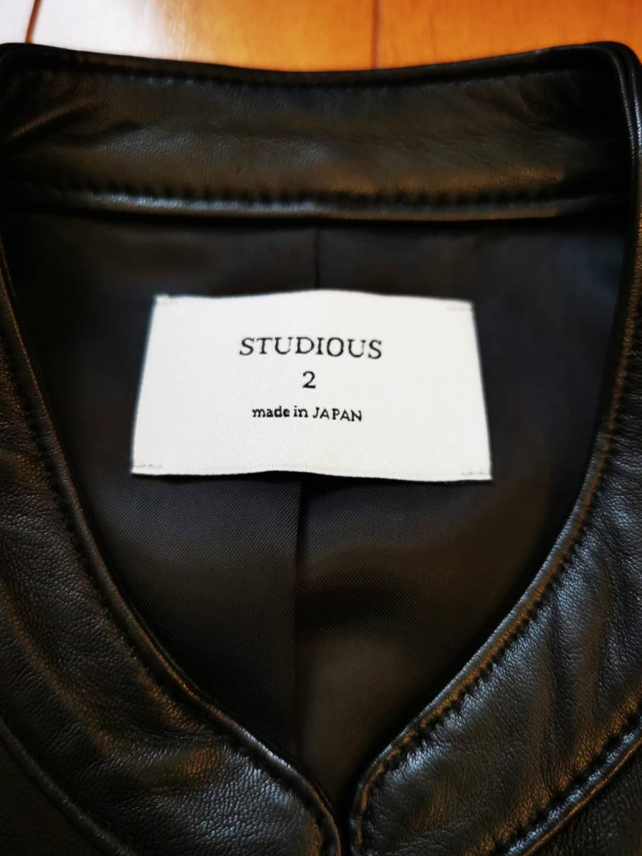 美品／STUDIOUS ラムレザー シングル ライダース ジャケット メンズ２(Ｍサイズ) STUDIOUS ラムレザー ステュディオス Recommended RIDERS ✨美品✨
