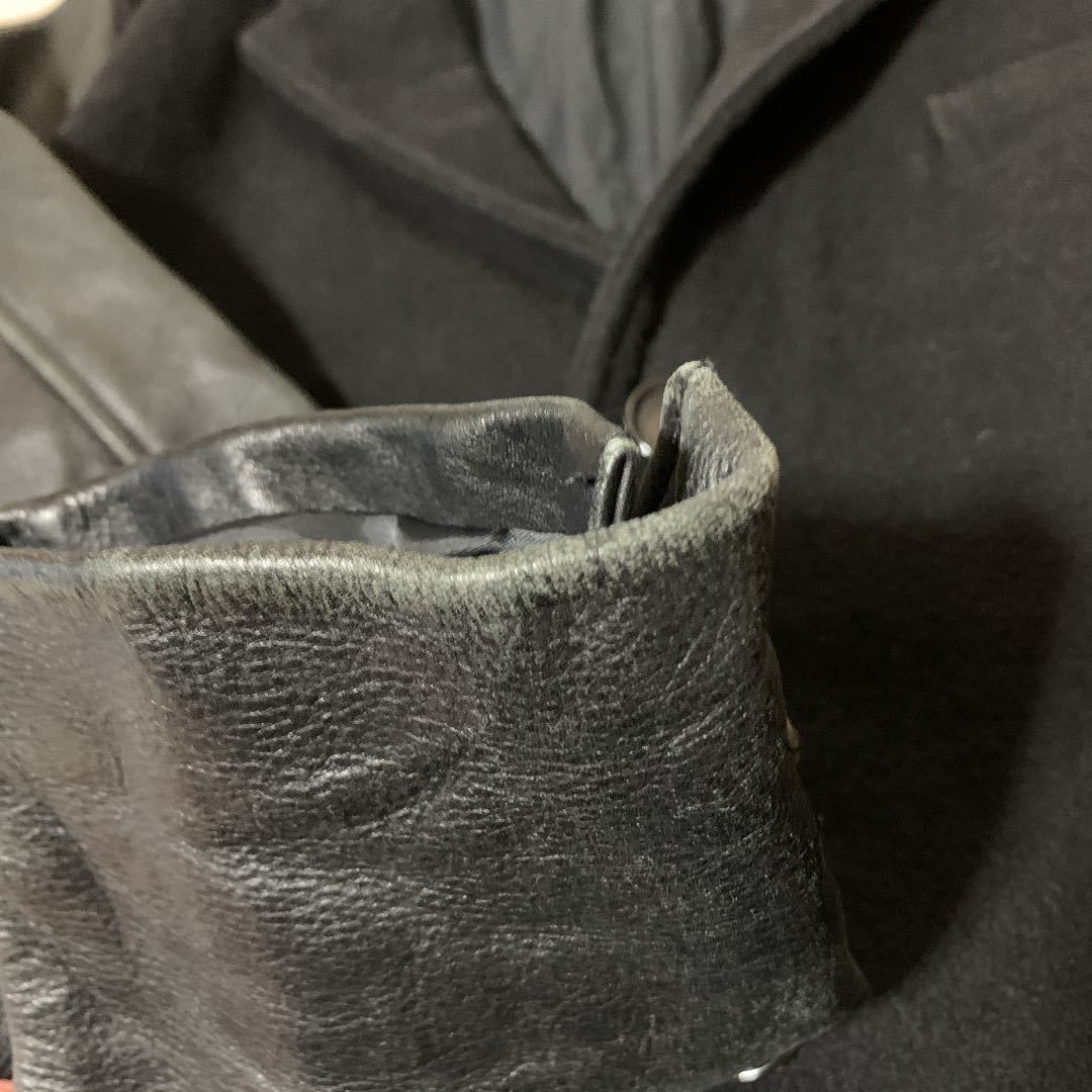 【袖牛革】MONKEY TIME ウール カウ レザー 切替 チェスターコート モンキータイム ブラック 黒 UNITED ARROWS ユナイテッドアローズ 切替 チェスターコート モンキータイム TIME)|レザースリーブ切替 いのっち様専用♪モンキータイム 袖レザー