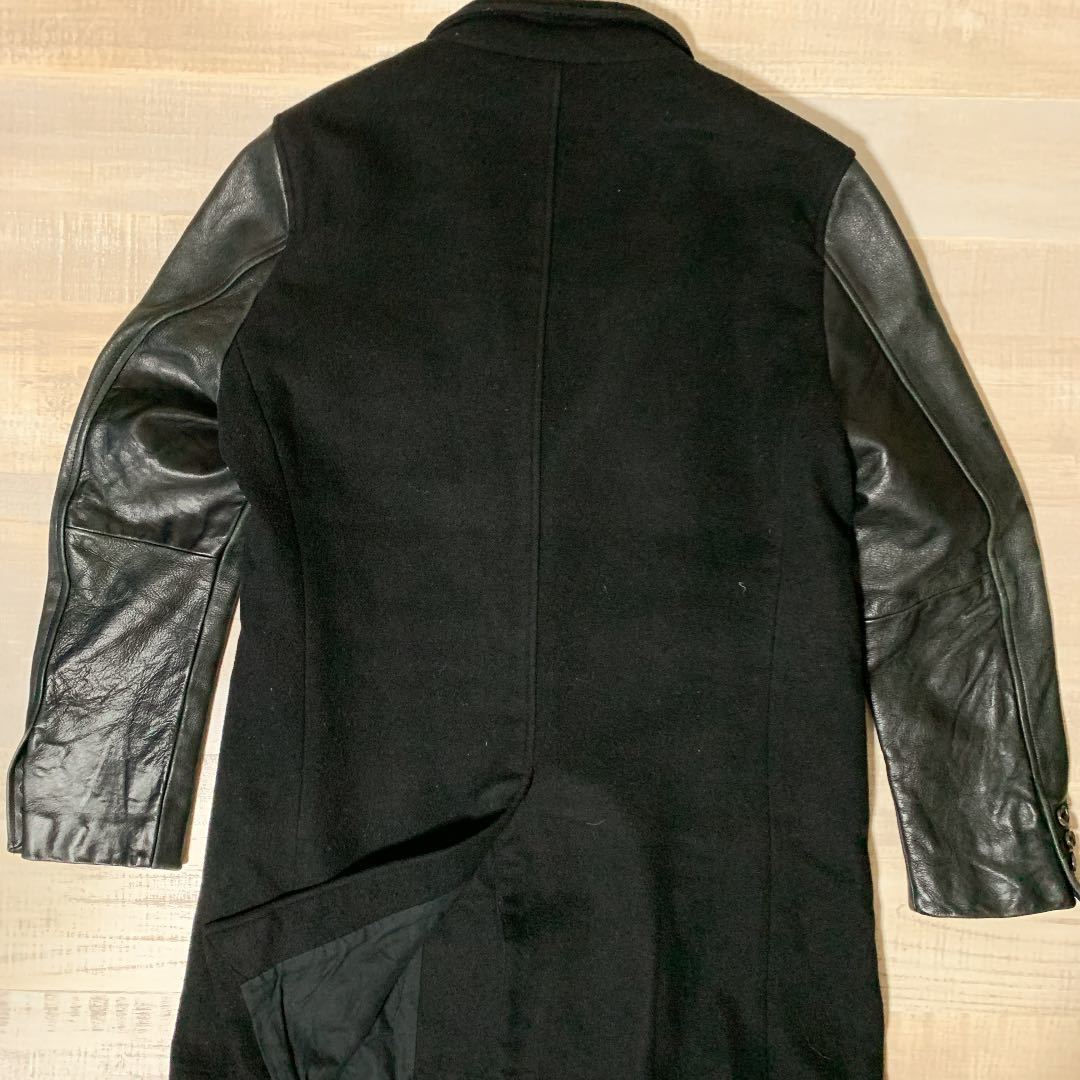 【袖牛革】MONKEY TIME ウール カウ レザー 切替 チェスターコート モンキータイム ブラック 黒 UNITED ARROWS ユナイテッドアローズ 切替 チェスターコート モンキータイム TIME)|レザースリーブ切替 いのっち様専用♪モンキータイム 袖レザー