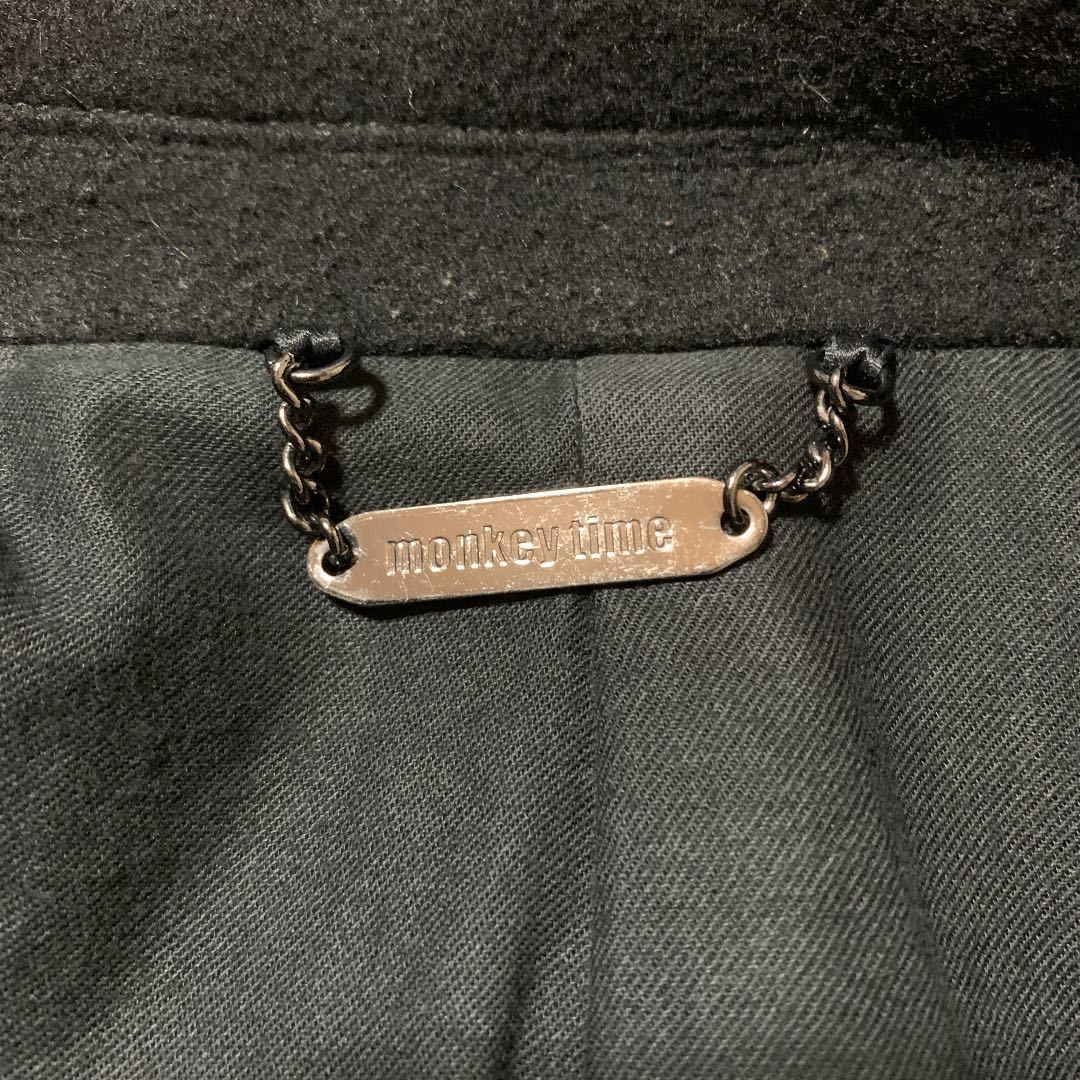 【袖牛革】MONKEY TIME ウール カウ レザー 切替 チェスターコート モンキータイム ブラック 黒 UNITED ARROWS ユナイテッドアローズ 切替 チェスターコート モンキータイム TIME)|レザースリーブ切替 いのっち様専用♪モンキータイム 袖レザー