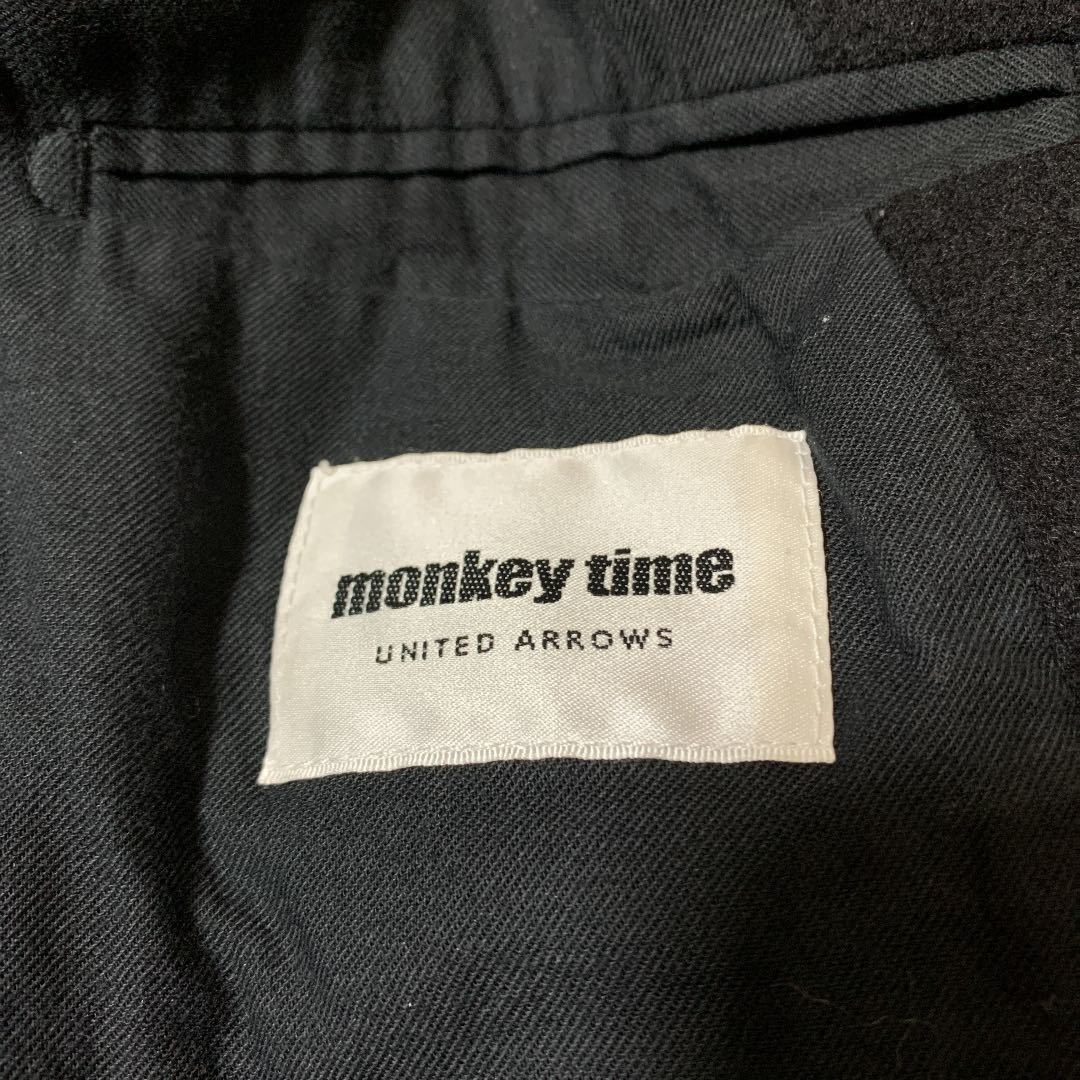 【袖牛革】MONKEY TIME ウール カウ レザー 切替 チェスターコート モンキータイム ブラック 黒 UNITED ARROWS ユナイテッドアローズ 切替 チェスターコート モンキータイム TIME)|レザースリーブ切替 いのっち様専用♪モンキータイム 袖レザー