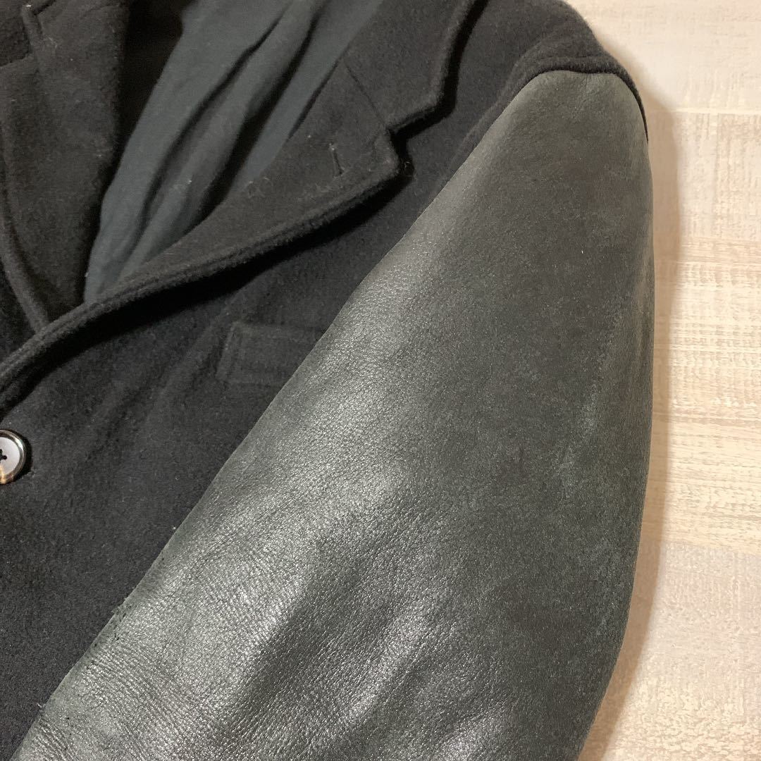 【袖牛革】MONKEY TIME ウール カウ レザー 切替 チェスターコート モンキータイム ブラック 黒 UNITED ARROWS ユナイテッドアローズ 切替 チェスターコート モンキータイム TIME)|レザースリーブ切替 いのっち様専用♪モンキータイム 袖レザー