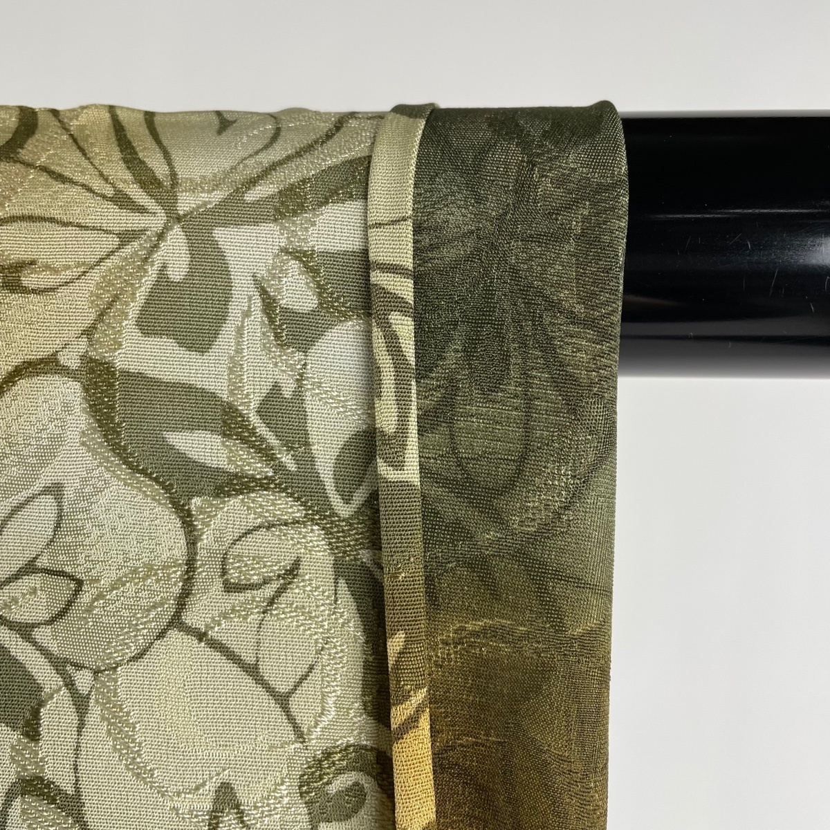 小紋 美品 秀品 花 蝶 ぼかし 薄緑 単衣 158.5cm 65cm M 正絹 【中古 