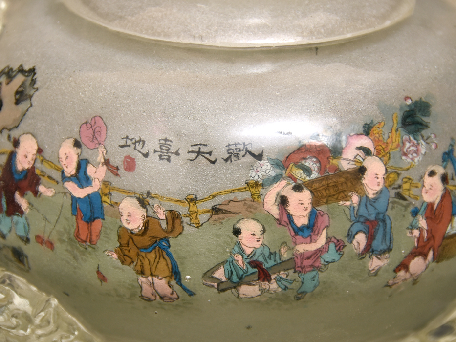 中国美術 溶錬水晶内画球清明上河図 獣彫 獣耳遊環三足香炉 絵付 猫足