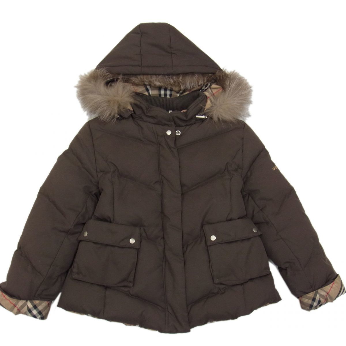 羽毛◇バーバリー ロンドン パーカーダウンコート ブルーフォックス  