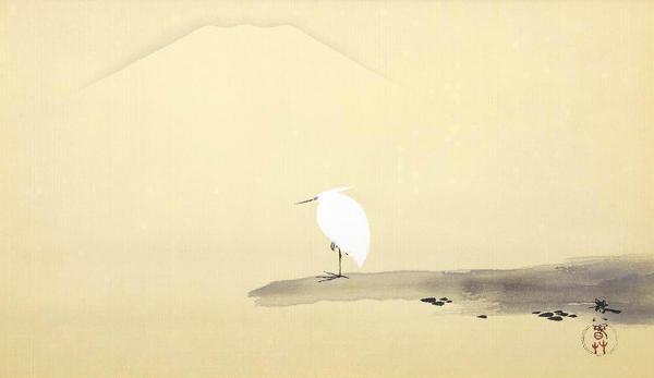 真作】【WISH】菱田春草「湖辺の白鷺」木版画 10号 証明シール 資料