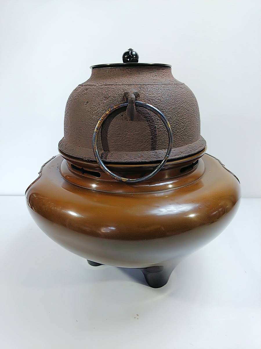 907 茶道具 唐銅朝鮮風炉 真形釜添 釜師 畠春斎 風炉師