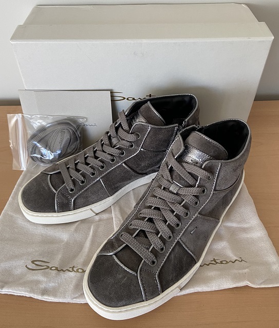 定番人気，定番 正規品 101 000円 イタリア製 SANTONI/サントーニ スウェードレザーハイカットスニーカー グレー 38 公式25.3ｃｍ(25.0cm)｜売買されたオークション情報、yahooの商品情報をアーカイブ公開 - オーク 25.0cm