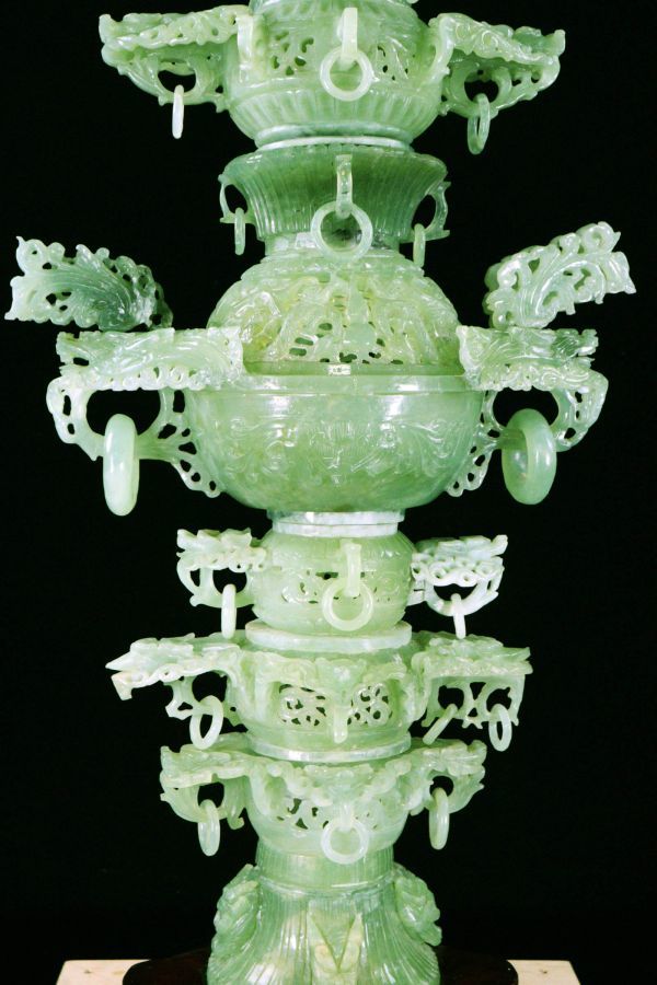 Yahoo!オークション - 楾 中国古玩 玉製 翡翠 龍雲彫刻香炉 39.5cm 16