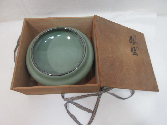 茶道具 青磁 染付 古美味手塚祥堂 染付平水指 保証品 WpX1