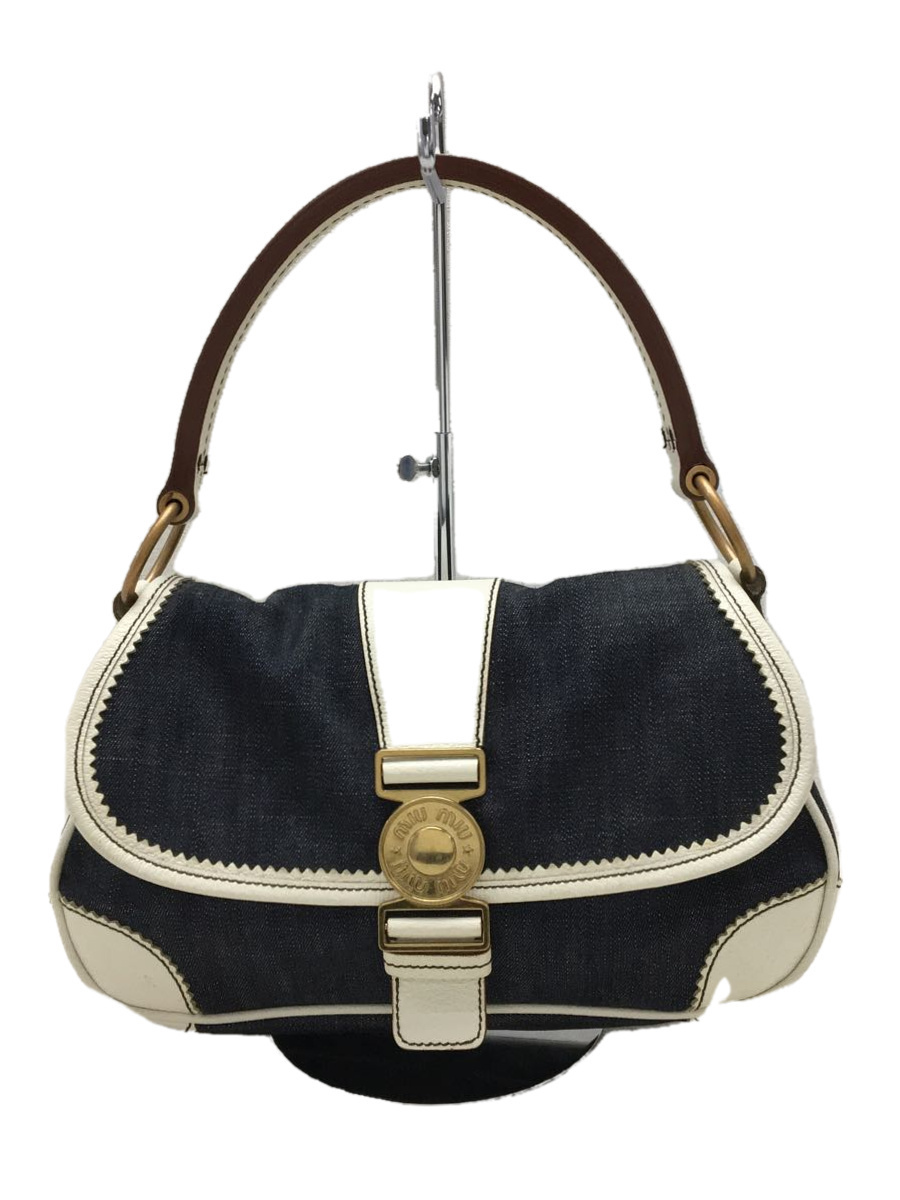 ミュウミュウ Miu ハンドバッグ ファッションに自信をMIUMIU マテラッセ が、日本限定発売のフラワープリントを施した MIU MIU◆ミュウミュウ/ハンドバッグ/デニム/IDG/無地/内側汚れ有
