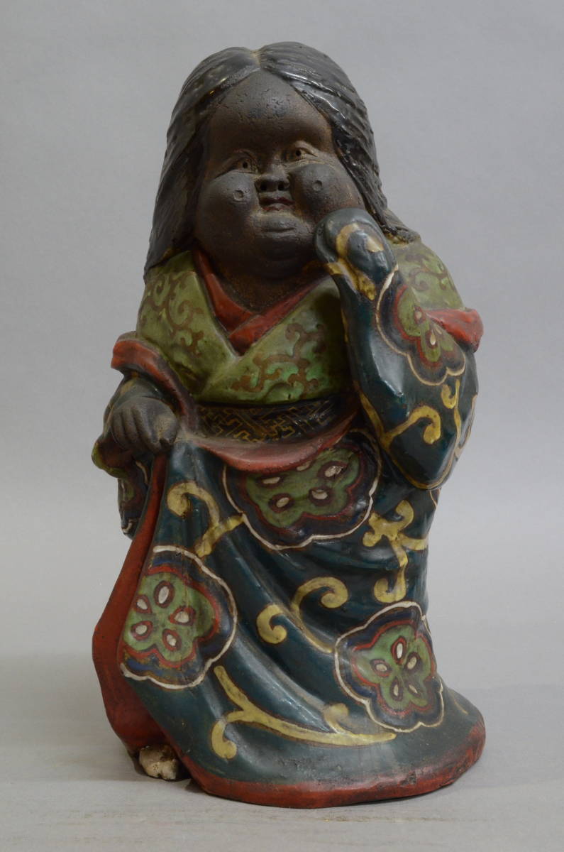 青木木米 お多福 置物 お福 人形 縁起物 京焼 古陶磁 時代物(京焼