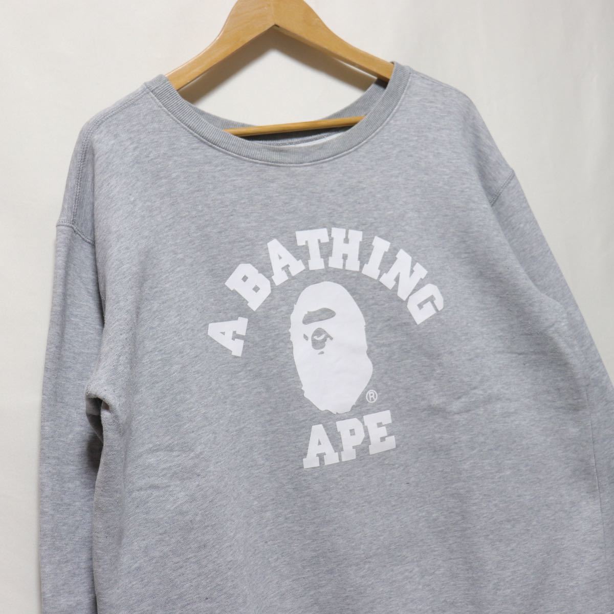 A BATHING Ape APE A•Bathing カレッジロゴ希少スウェット グレー ☆激 