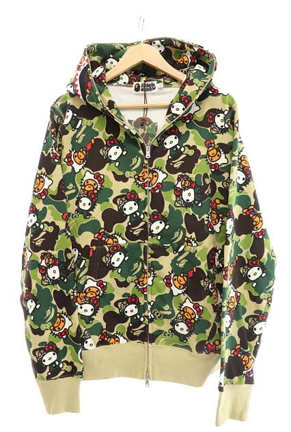  アベイシングエイプ A BATHING APE &times;HELLO KITTY 2015年製 MILO ABC CAMO SHARK FULL ZIP マイロ カモ シャーク パーカー L 緑 カーキ(ジャケット、上着)｜売買されたオークション情報、yahooの商品情報をア 男性用