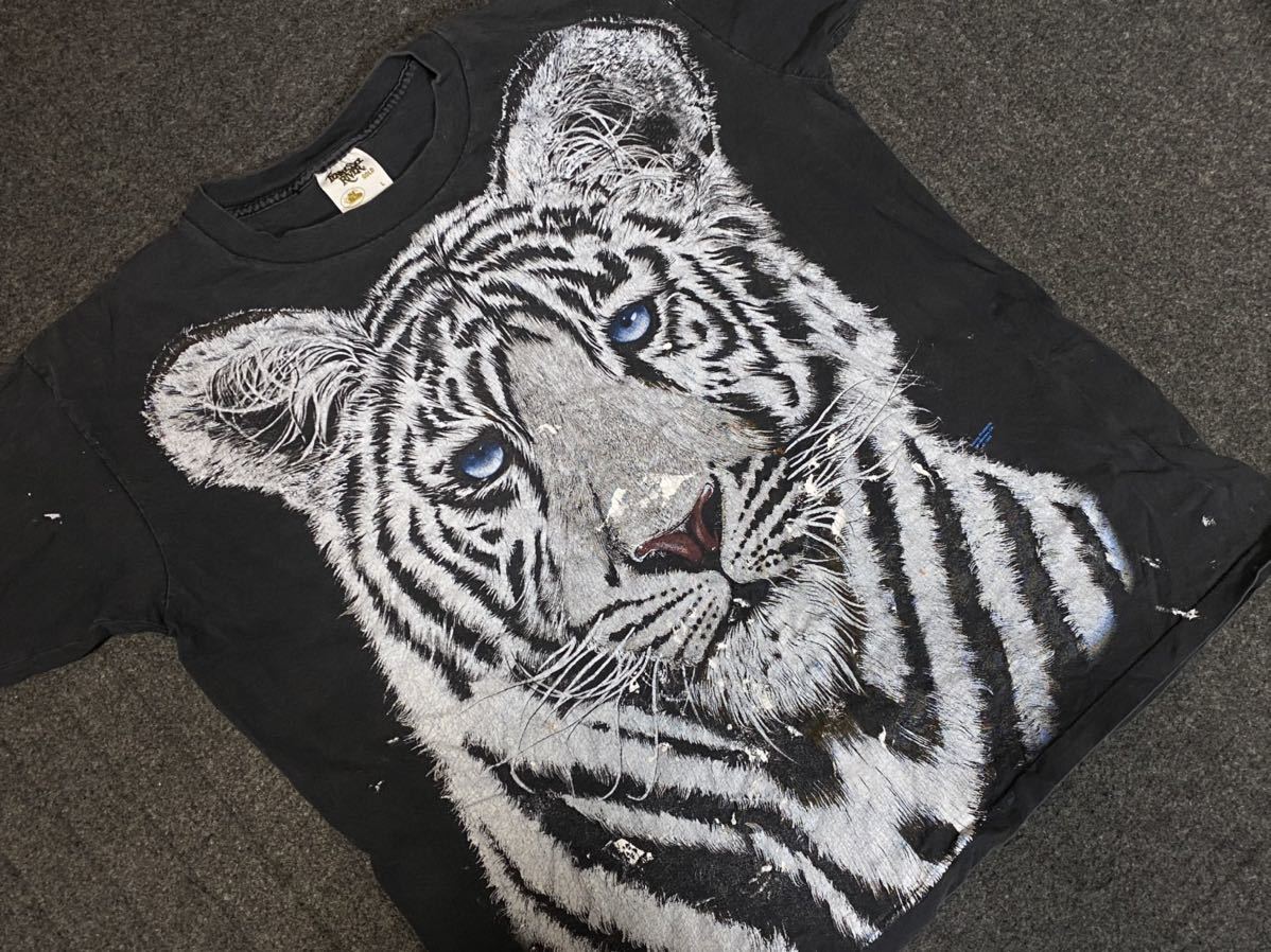 人気定番，お買い得 USA アメリカ 製 TENNESSEE RIVER GOLD TIGER テネシー リバー タイガー 虎 トラ T シャツ ペンキ プリント アニマル 動物 古着 ビンテージ(イラスト、キャラクター)｜売買されたオークション情報、yaho Lサイズ