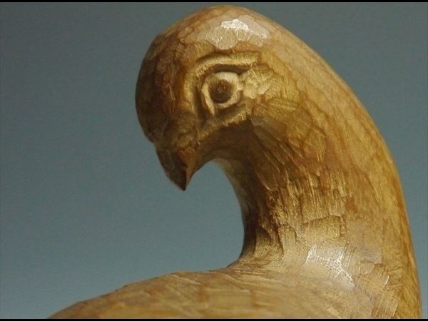 847 彫刻家 横山白汀 作 手彫り 木彫 井波彫刻 希少作品 雷鳥