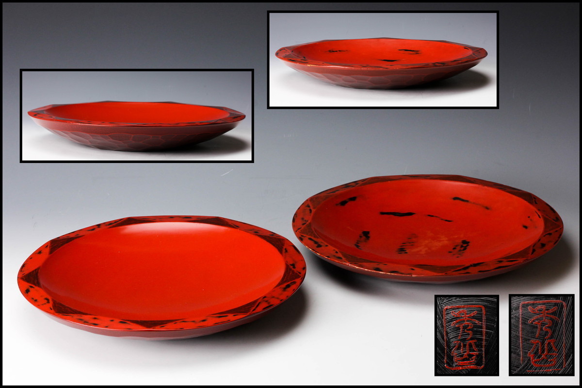 【セール，お得】 福島秀岳 幅30cm 鎌倉彫丸盆 二点 本物保証(盆)｜売買されたオークション情報、yahooの商品情報をアーカイブ公開 - オークファン 盆