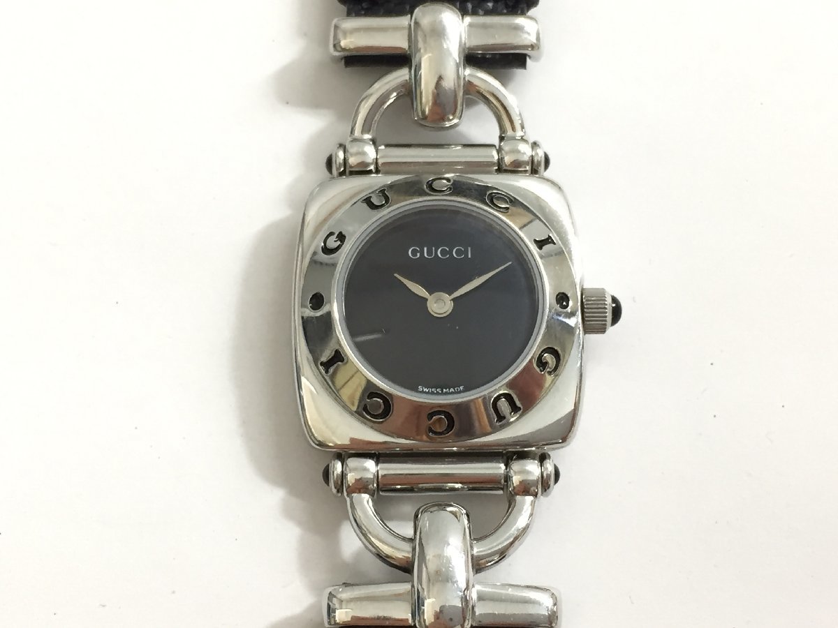 GUCCI 6300L 2針 ブラック文字盤 クォーツ シルバー レディース レザー