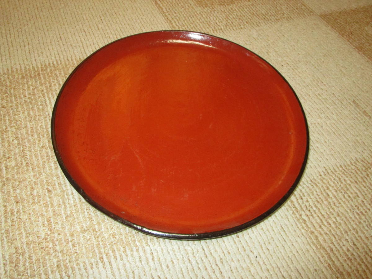 期間限定配送料無料 時代物 根来塗 朱漆 黒漆 茶器 茶道具 丸盆 割れ