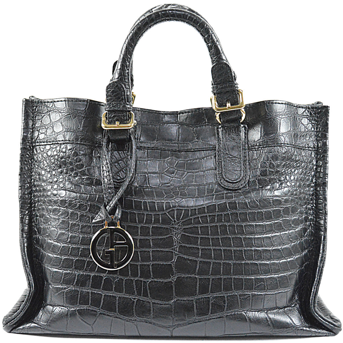  ジョルジオアルマーニ クロコダイル型押し トートバッグ チャーム付き 黒 ゴールド金具 GIORGIO ARMANI(アルマーニ)｜売買されたオークション情報、yahooの商品情報をアーカイブ公開 - オークフ その他