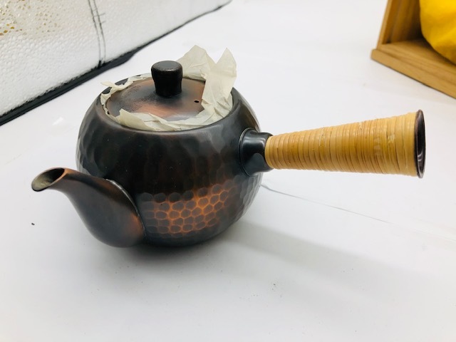 玉川堂 鎚起銅器 茶筒 茶器 茶道具 銅製 共 亀甲文 高さ11.5cm
