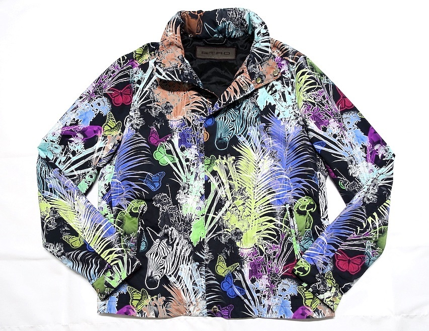 【新作，本物保証】 16SS 極 ETRO エトロ アニマル柄 ダブルジップアップ ブルゾン ナイロン&times;牛革 レザーディテール メンズ L ジャケット バタフライ(ジャンパー、ブルゾン)｜売買されたオークション情報、yaho 男性用