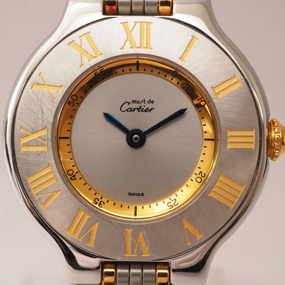 【希少品】カルティエ マスト21ヴァンティアン1340 Cal，90.06 murt de Cartier シルバー×ゴールド クォーツ レディース腕時計[PL14389]AL2