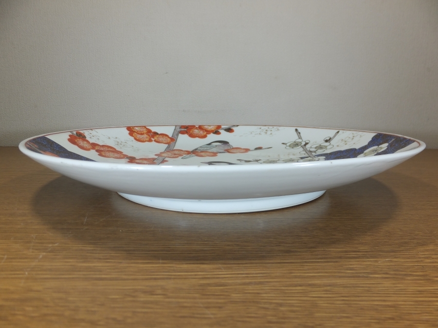 真作保証】 初代 松本佩山 自作 錦花鳥文陶額 31.3㎝ 年木庵窯