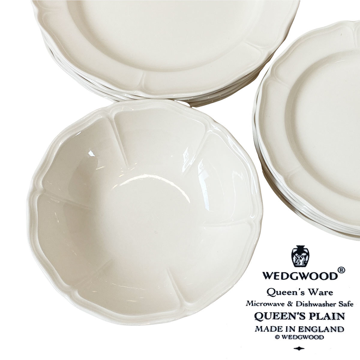 M0242 廃盤 WEDGWOOD ウェッジウッド Queen's Plain 11点セット花リム