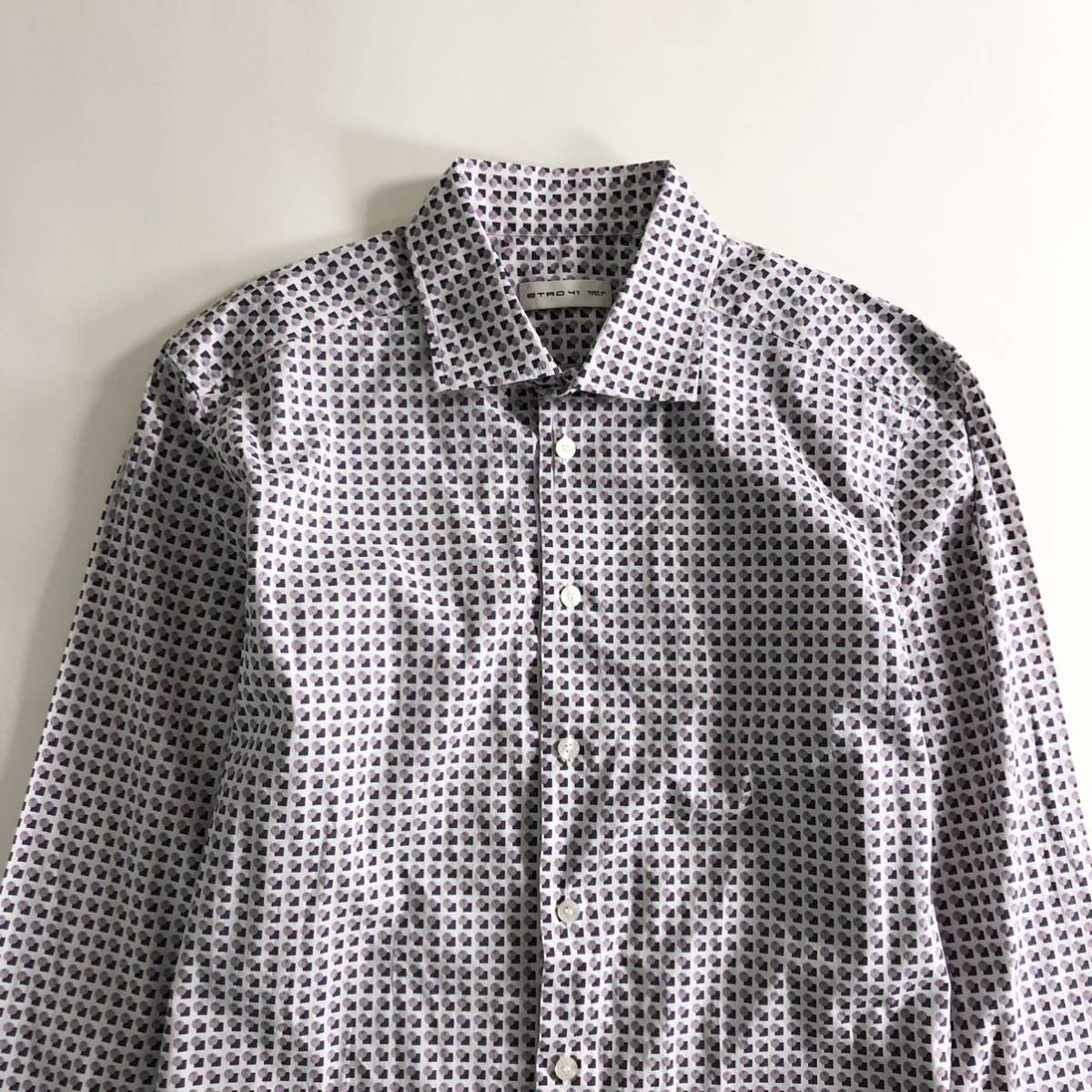 Bb18②《美品》イタリア製 ETRO エトロ 長袖シャツ ドレスシャツ 幾何 