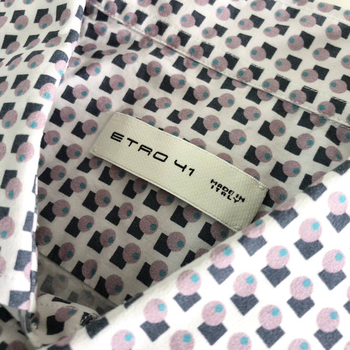 Bb18②《美品》イタリア製 ETRO エトロ 長袖シャツ ドレスシャツ 幾何