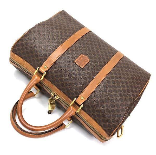 セリーヌ マカダム柄 CELINE | j_ 入手困難✨セリーヌ CELINE セリーヌ マカダム 2WAY ボストンバッグ W40 ショルダーストラップ パドロック 茶 ハンドバッグ 旅行バッグ ヴィンテージ 最落無