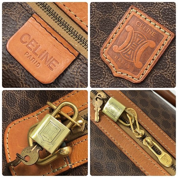 セリーヌ マカダム柄 CELINE | j_ 入手困難✨セリーヌ CELINE セリーヌ マカダム 2WAY ボストンバッグ W40 ショルダーストラップ パドロック 茶 ハンドバッグ 旅行バッグ ヴィンテージ 最落無