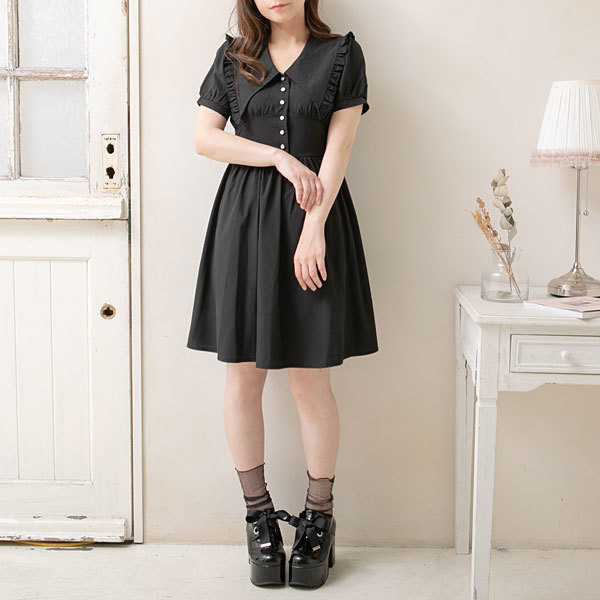 夢展望 フリル か襟ワンピース 裏地付き 半袖ワンピ 黒 ブラック ロリータ ロリィタ Lサイズ 売買されたオークション情報 Yahooの商品情報をアーカイブ公開 オークファン Aucfan Com