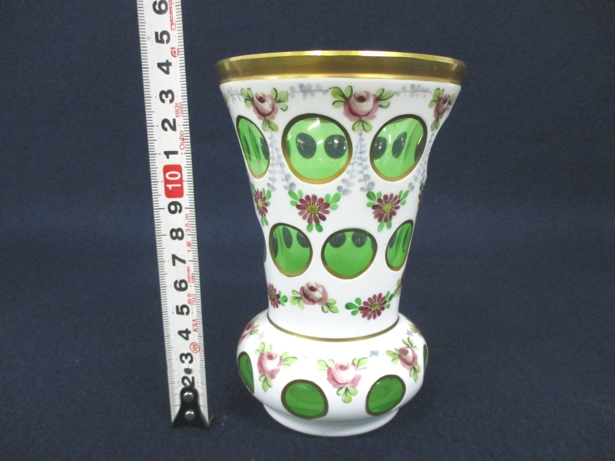 C3625 ボヘミアガラス「カットガラス 花瓶 -2」硝子工芸品 BOHEMIA 