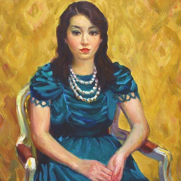 真作 WISH 江成一郎 春遠からず 油彩 6号 魅惑の美人 〇女性像 画家 白 