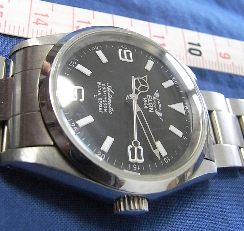 ELGIN エルジン 自動巻き FK-979-C 黒 稼働品 Automatic 動作品 ジャンク ELGIN FK-979 C 200m 自動巻き 黒 ブラック メタル