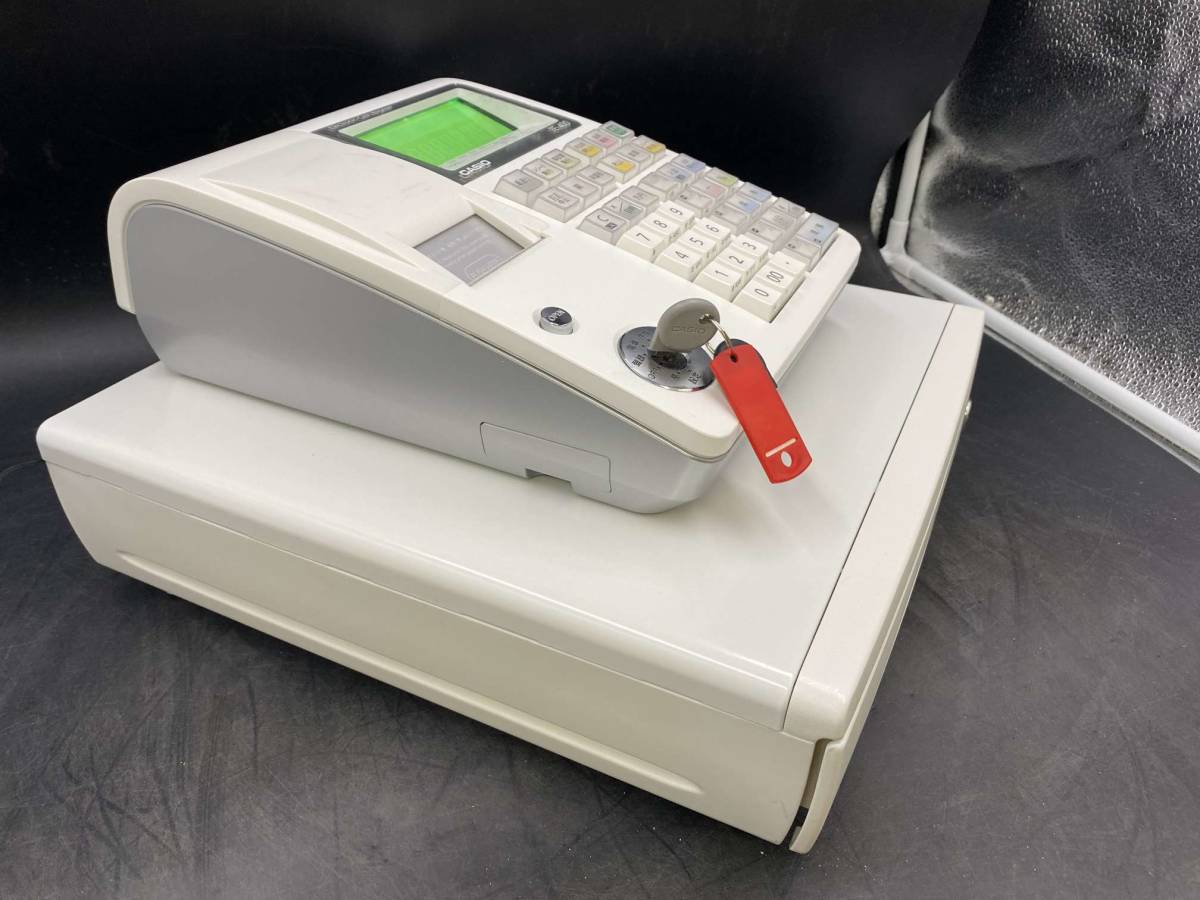 CASIO レジスター/ホワイト TE-400-WE 動作品 鍵付き レシートロール 