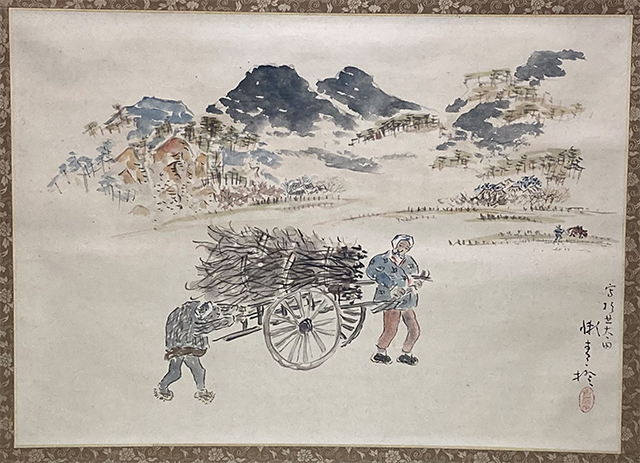 津田青楓 掛軸 超激得，最新作 01521 津田青楓 作 「筑波山麓」掛軸（共箱）