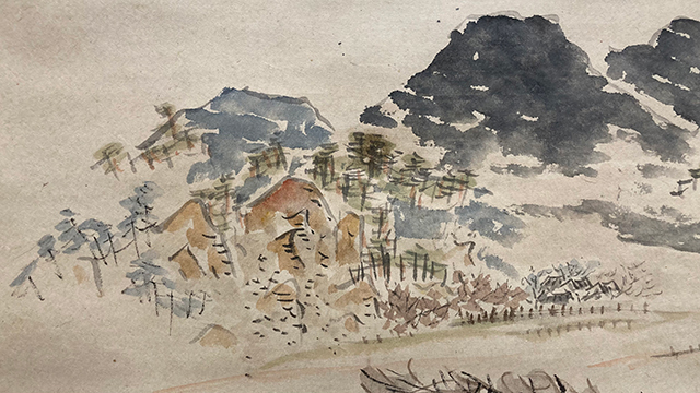津田青楓 掛軸 超激得，最新作 01521 津田青楓 作 「筑波山麓」掛軸（共箱）