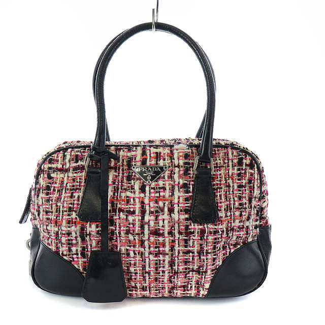 プラダ PRADA ハンドバッグ ミニボストン レザー ツイード 切替 三角 